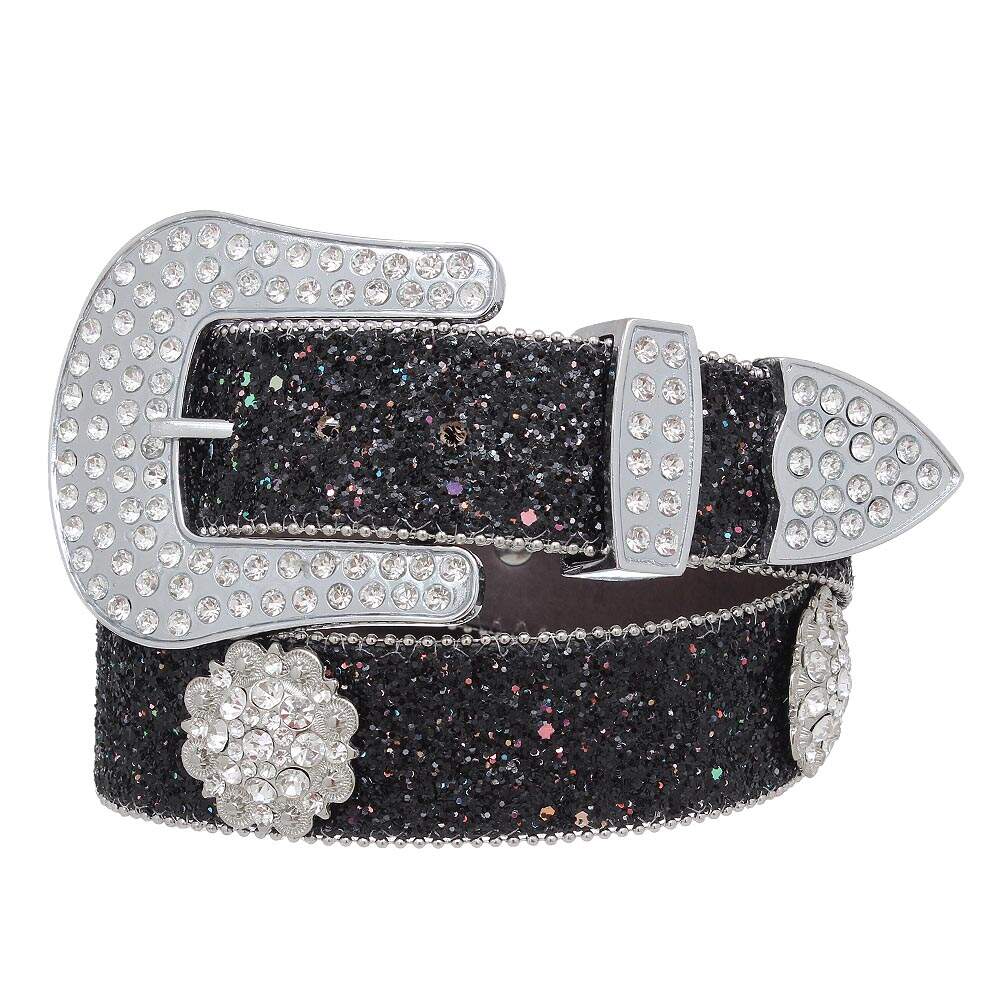 Cinto Feminino - Glitter Strass Luxo Country Pyramid (Fivela Removível)