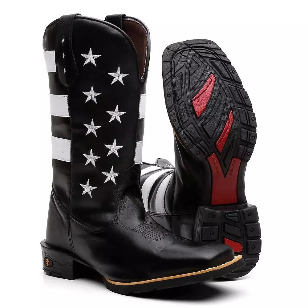 Bota Texana Masculina "Estados Unidos" Preta