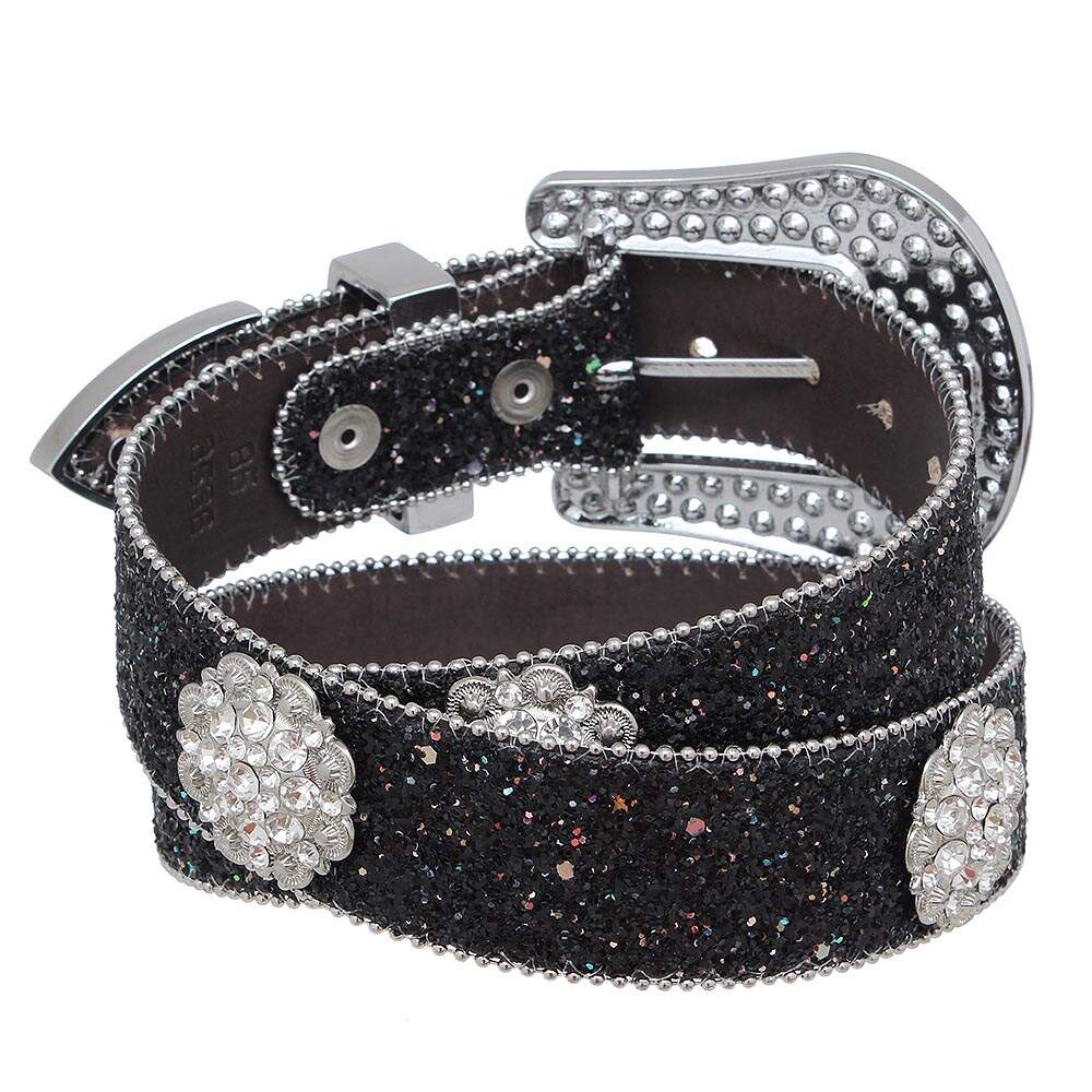Cinto Feminino - Glitter Strass Luxo Country Pyramid (Fivela Removível)