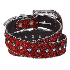 Cinto Feminino de Couro Legítimo - Strass Removível Country