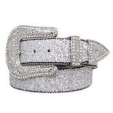 Cinto Feminino de Couro - Prata com Glitter Brilhante Pyramid Country Luxo