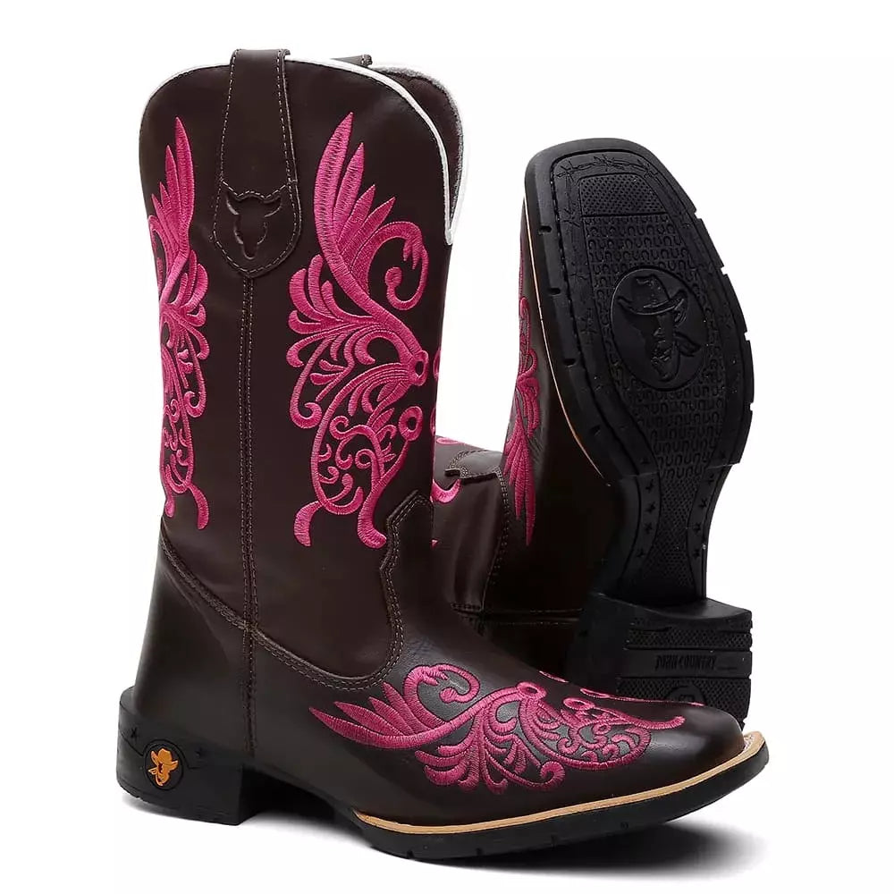 Bota Texana Feminina "Floral Rosa"