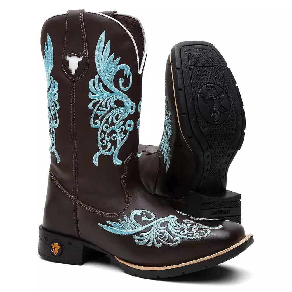 Bota Texana Feminina "Floral Azul"