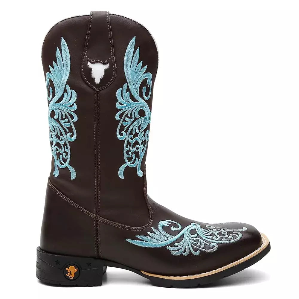 Bota Texana Feminina "Floral Azul"