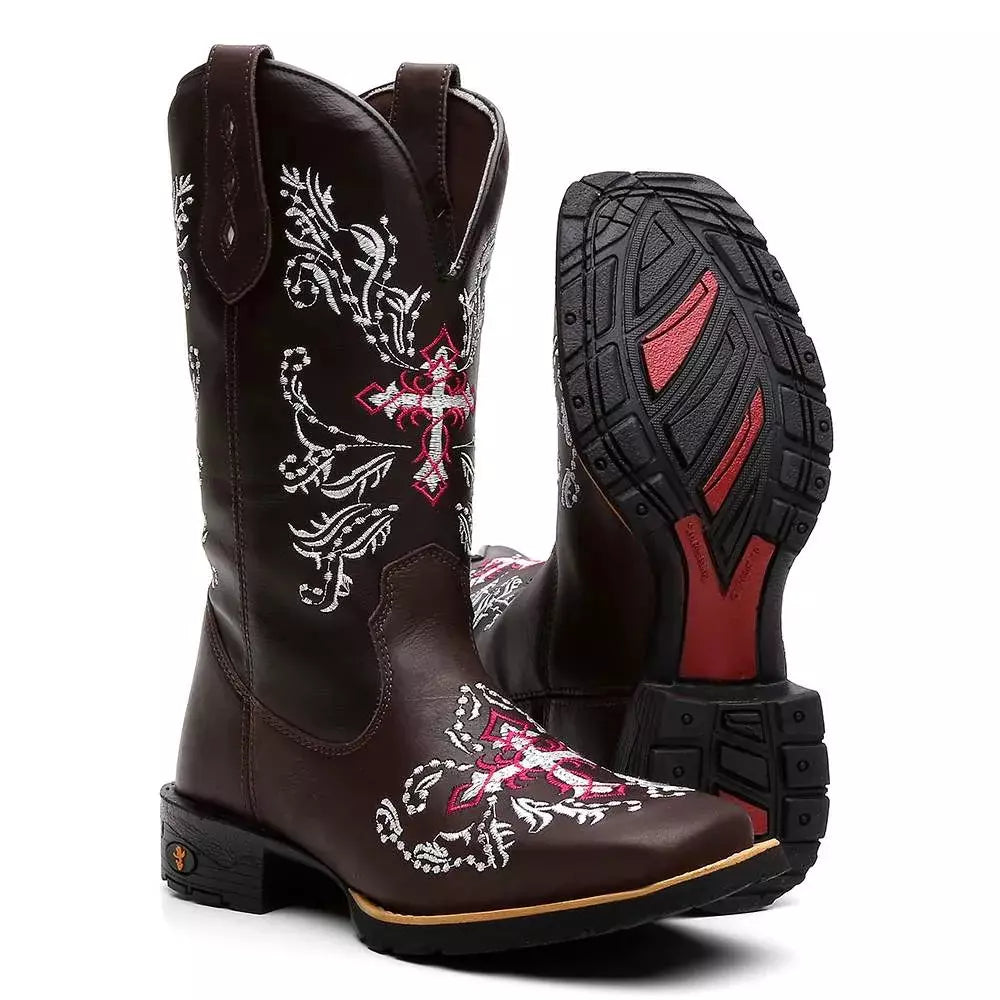 Bota Texana Feminina "Cruz Rosa"