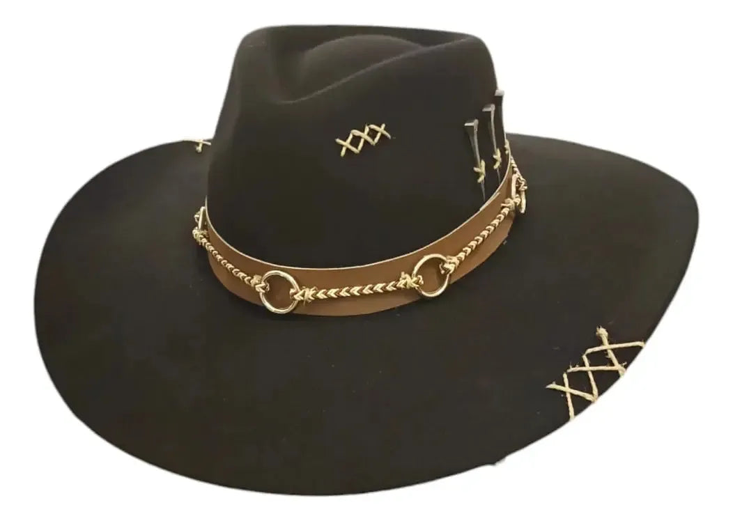 Chapeu 3 Cravos Americano Aba 11 Customizado Preto 56