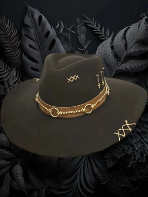 Chapeu 3 Cravos Americano Aba 11 Customizado Preto 56