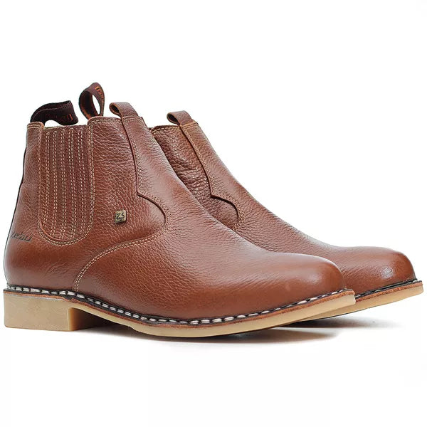 Botina Vira Francesa Whisky - Couro Floater Premium Masculina